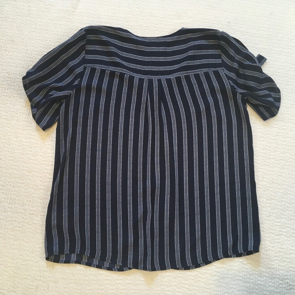 Michael Kors Womens M Striped Zip Front Short Sleeve Blouse Top Office Career - Picture 5 of 7